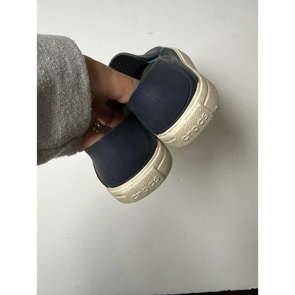 CROCS Youth Boys 12.5 Navy Blue White Perforated Waterproof Slip On Shoes #109